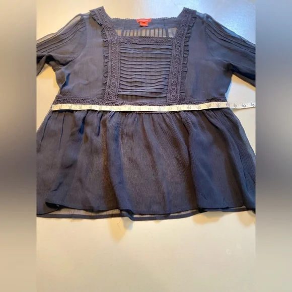 Sundance Very Black Sheer silk Blouse with lace detail. Beautiful Elegant - Picture 13 of 14